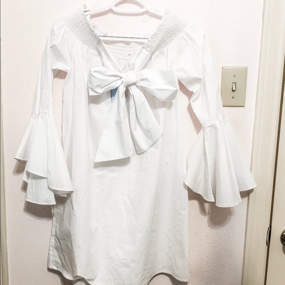 Off-Shoulder Bow-Back Shift Dress - Picture 2 of 4